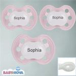 Pakke med 3 stk. Baby Nova sutter med navn (Lyser�d) Symmetriske Silikone fra 6 md.